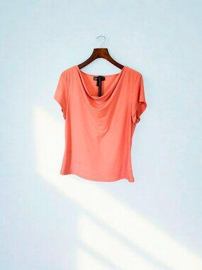 RL Richard Coral Cowl Neck Top XL Short Sleeve Stretch Blouse